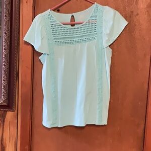 Green Cropped Cap Sleeve Blouse with Bib Collar